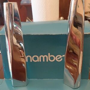 Nambe Polished Silver Modern Sculptural Candle Holders